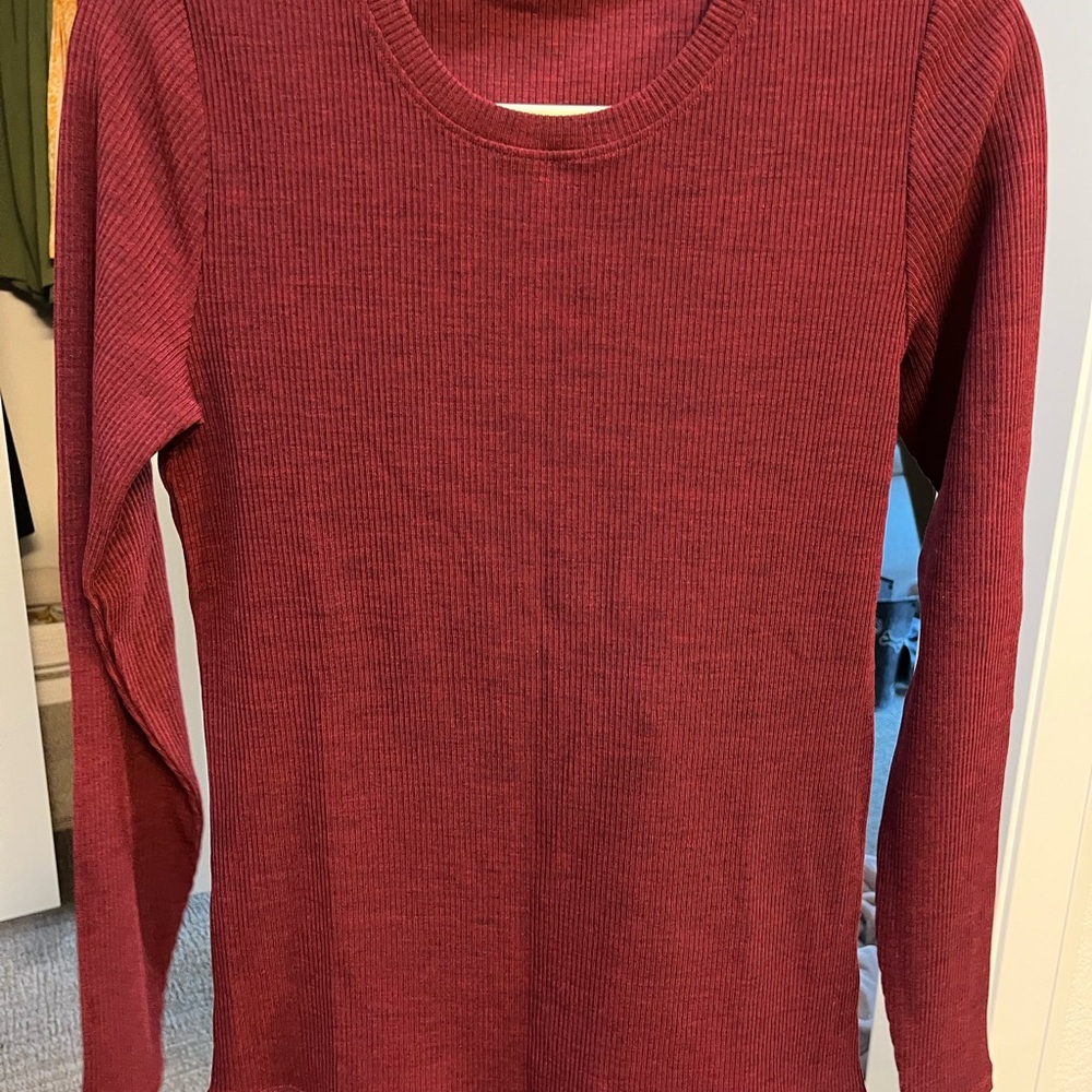 Woolx Hadley Ribbed Long Sleeve Merino Top - Red